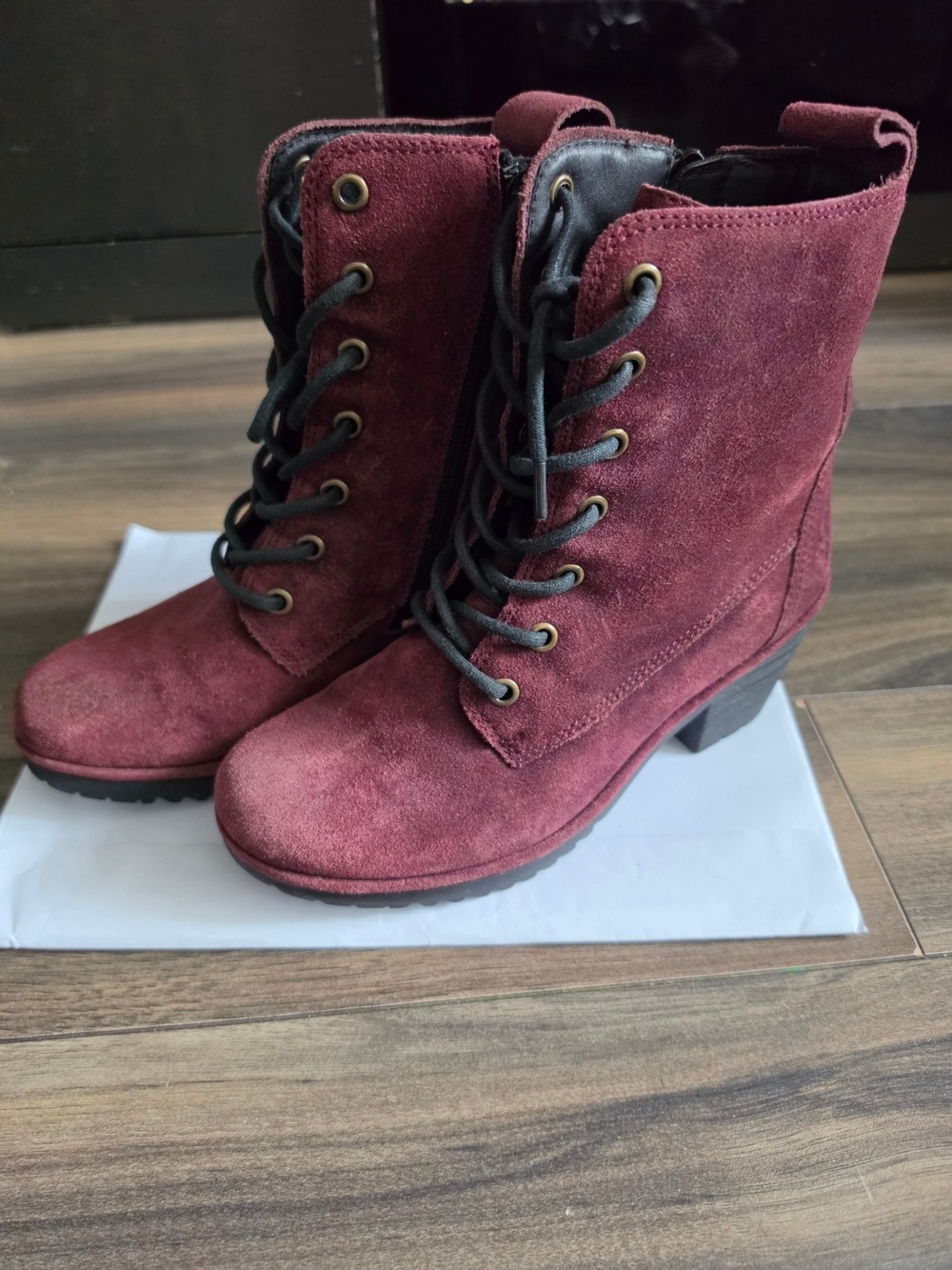 Fly London Burgundy Suede Lace Up Ankle Boots Size 37